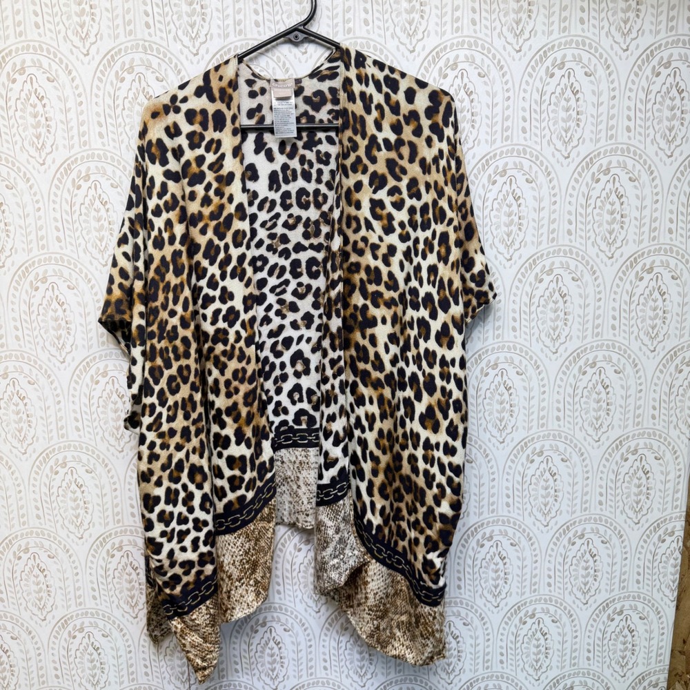 Chico's Wrap Women‎ One Size Brown Leopard Print Snakeskin Mixed Media Kimono